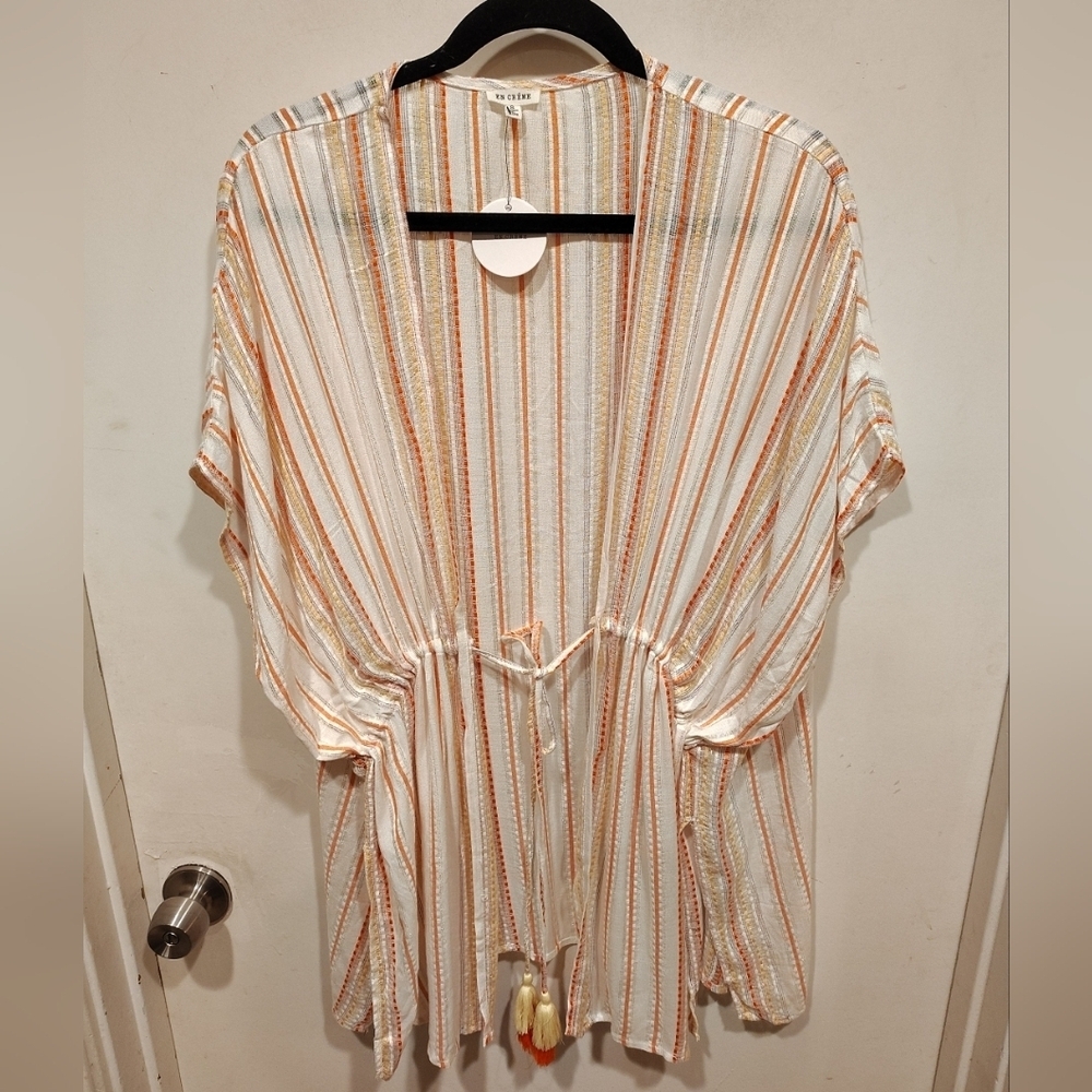 En Creme NWT Becca Radiance Woven Striped Cover Up Tunic Kimono Sz S Beach Boho